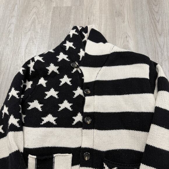 American Stitch Cardigan Sweater Medium Flag Shawl Collar Knit Stars Stripes - Picture 3 of 9